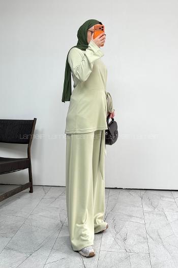 Water Green Neckband Long Arm Without Accessories Regular Trousers Suit