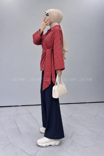 Claret Red Shirt Collar Long Arm Cotton Unprinted Shirt