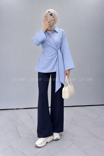 Blue Shirt Collar Long Arm Cotton Unprinted Shirt