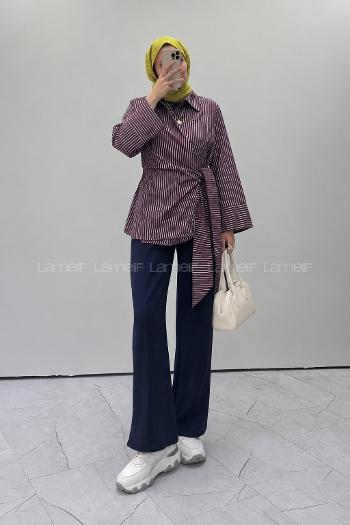 Plum Shirt Collar Long Arm Cotton Unprinted Shirt
