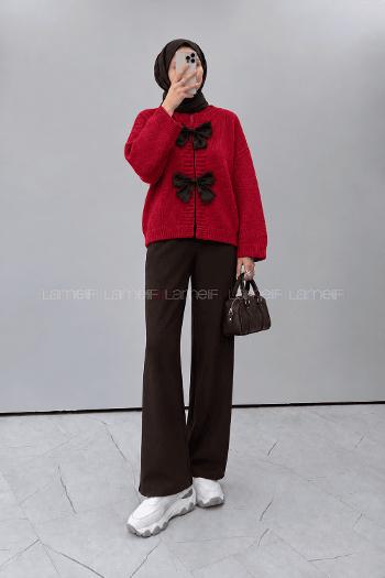 Red Crew Neck Long Arm Knitwear Cardigan