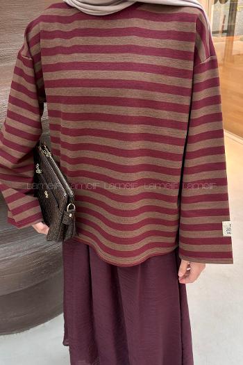 Brown Crew Neck Long Arm Printed Sweatshirt