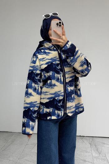 Navy Blue Neckband Long Arm Jacket