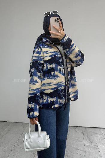 Navy Blue Neckband Long Arm Jacket