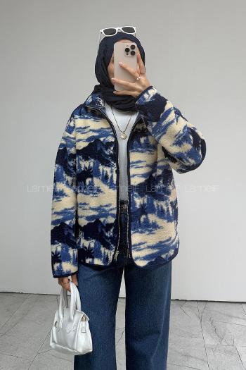 Navy Blue Neckband Long Arm Jacket
