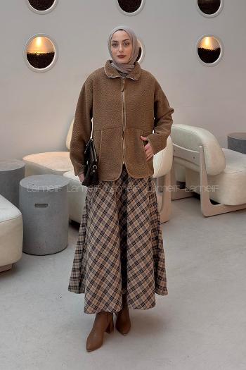 Brown Neckband Long Arm Jacket