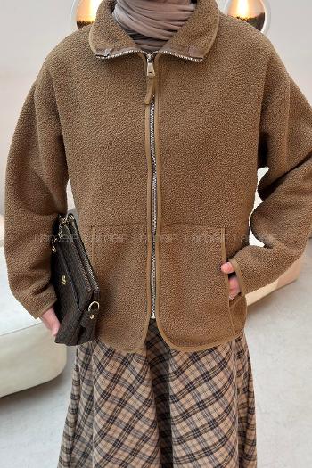 Brown Neckband Long Arm Jacket