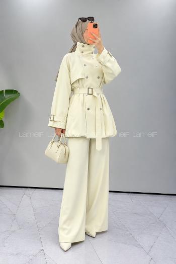 Beige Neckband Long Arm Jacket