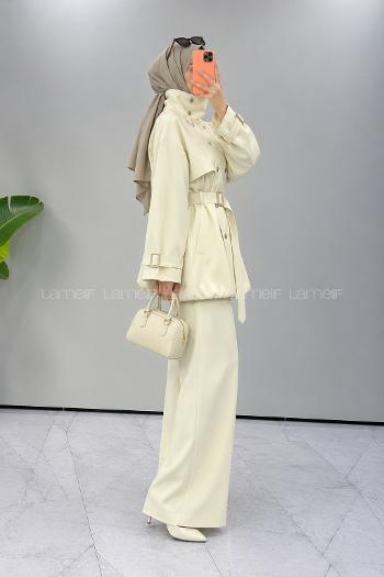 Beige Neckband Long Arm Jacket