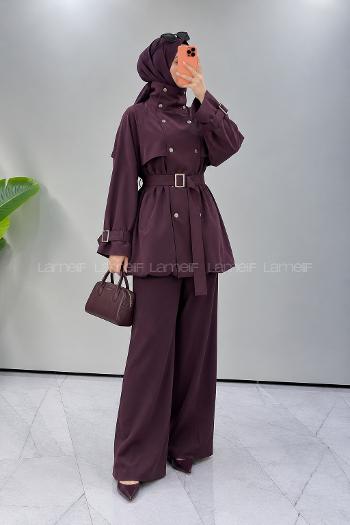 Plum Neckband Long Arm Jacket
