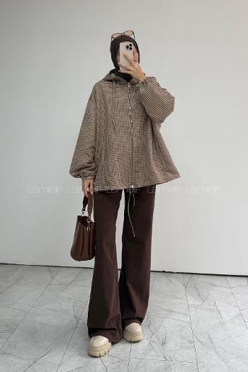 Beige Hood Neck Long Arm Balloon Sleeve Arm Jacket
