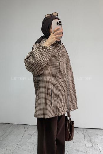 Beige Hood Neck Long Arm Balloon Sleeve Arm Jacket