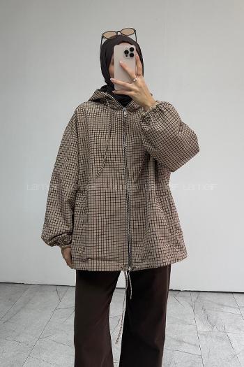 Beige Hood Neck Long Arm Balloon Sleeve Arm Jacket