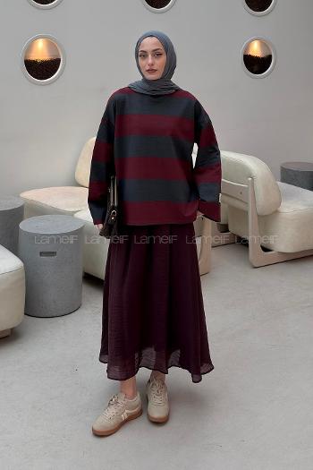Claret Red Crew Neck Long Arm Printed Sweatshirt
