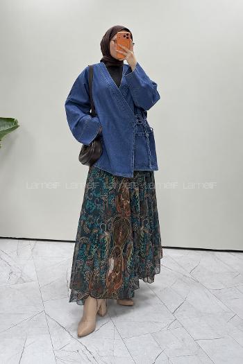 Blue V Neck Long Arm Denim Jacket