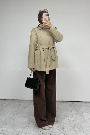 Lamelif Monaco Dik Yaka Trenç Bej
