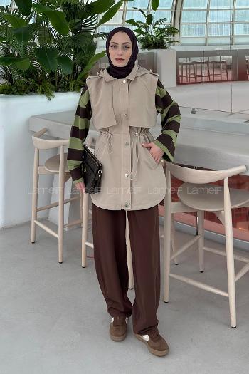 Mink Hood Neck Sleeveless Arm With Zipper Unprinted Vest