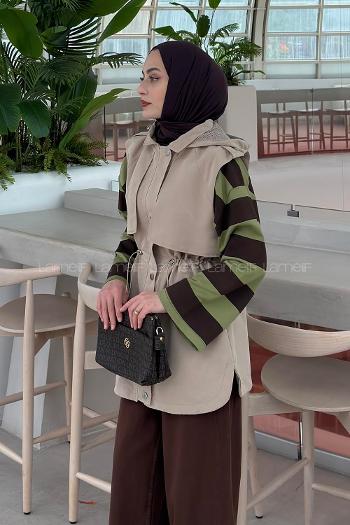 Mink Hood Neck Sleeveless Arm With Zipper Unprinted Vest