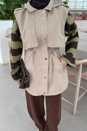 Mink Hood Neck Sleeveless Arm With Zipper Unprinted Vest