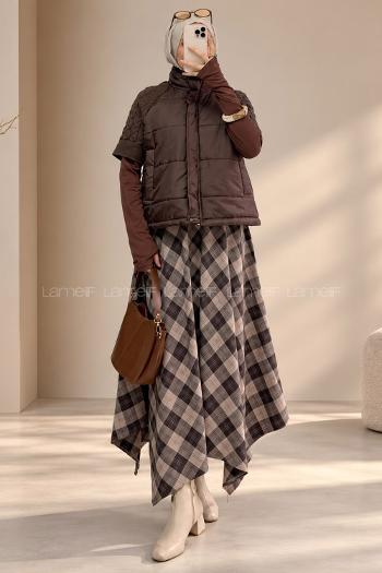 Brown Neckband Half Arm Arm Coat