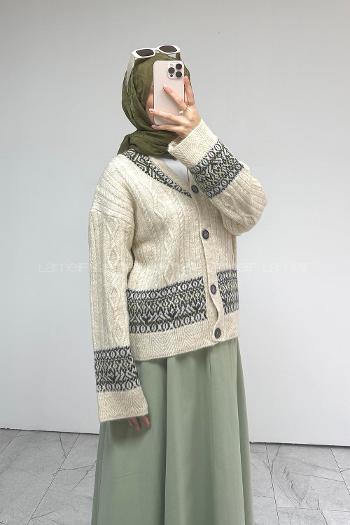 Green V Neck Long Arm Knitwear Cardigan