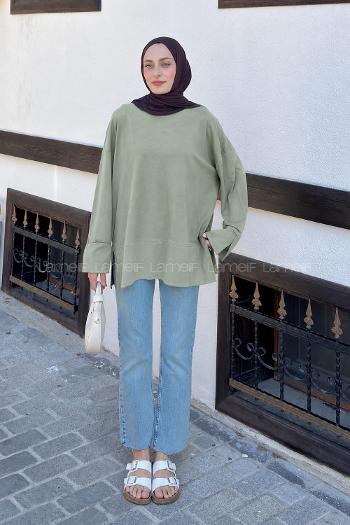 Lamelif Yırtmaç Detaylı Oysho Sweat Haki