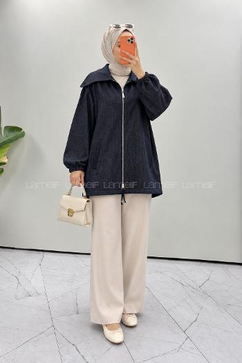 Navy Blue Shirt Collar Long Arm Jacket