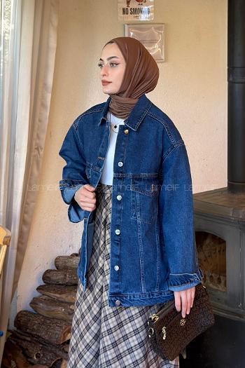 Dark Blue Shirt Collar Long Arm Denim Denim Jacket