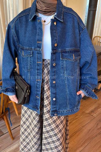 Dark Blue Shirt Collar Long Arm Denim Denim Jacket