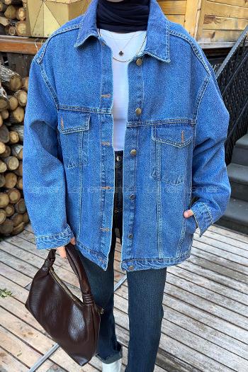 Blue Shirt Collar Long Arm Denim Denim Jacket