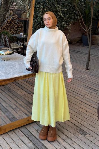 Lamelif Balıkçı Yaka Yün Karışımlı Kazak Ekru