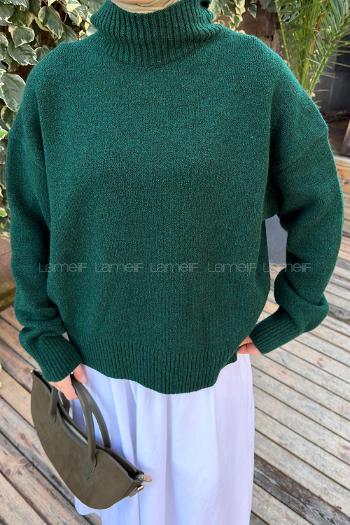 Oil Green Turtle Neck Long Arm Jumper