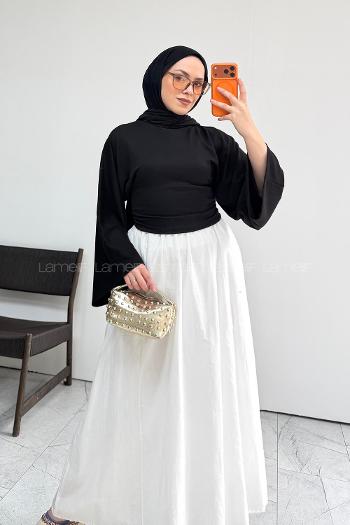 Lamelif Bisiklet Yaka Yarasa Kol Bluz Siyah