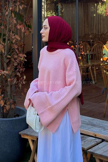 Lamelif Bisiklet Yaka Yün Örgü Kazak Pembe