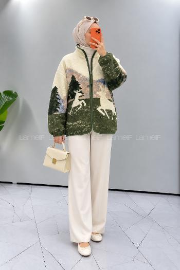 Lamelif Desenli Polar Sweatshirt Haki