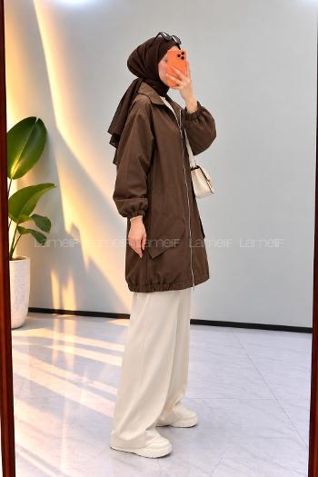Lamelif Dik Yaka Oversize Trenç Siyah