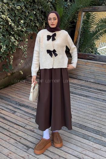 Lamelif Fiyonklu Çıt Çıt Hırka Ekru