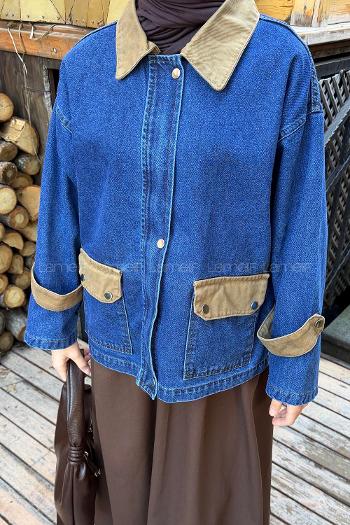 Camel Shirt Collar Long Arm Denim Jacket