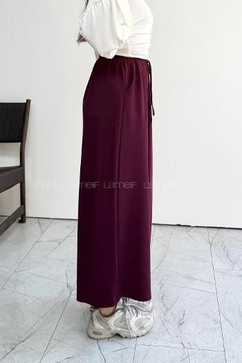 Lamelif Kristal Kumaş Etek Pantolon Mürdüm