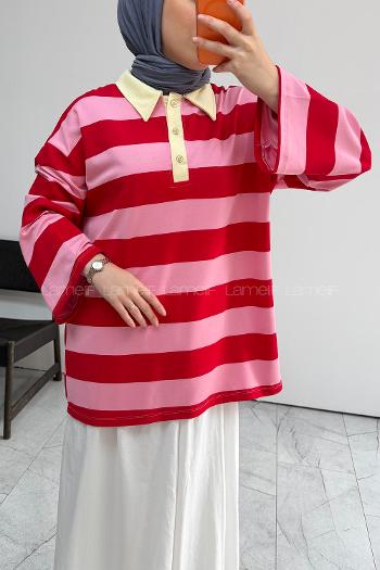 Pink Polo Neck Collar Printed Tunic