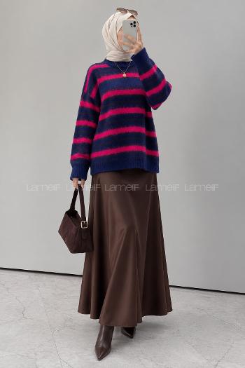 Lamelif Sakallı Yumoş Triko Kazak Lacivert