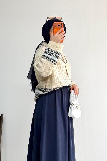 Lamelif V Yaka Düğme Kapamalı Triko Hırka Mavi