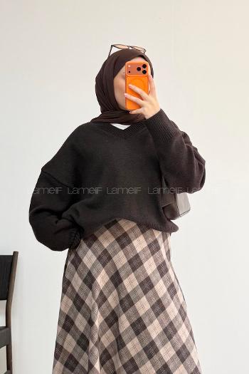 Bitter Brown V Neck Long Arm Jumper