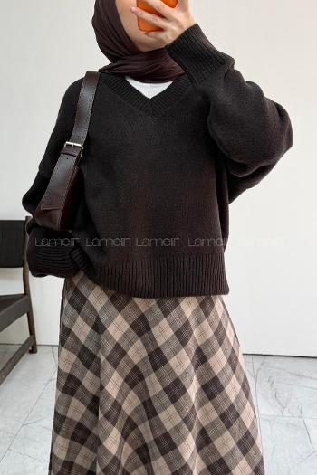Bitter Brown V Neck Long Arm Jumper