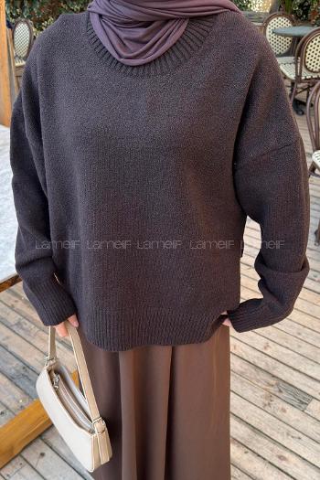 Lamrlif Bisiklet Yaka Yün Karışımlı Kazak Acı Kahve