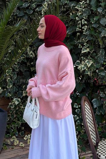 Lamrlif Bisiklet Yaka Yün Karışımlı Kazak Pembe