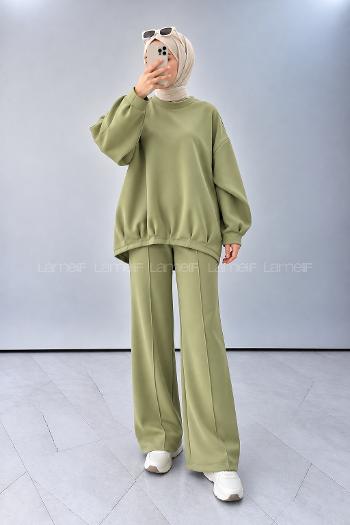 Lamelif Bisiklet Yaka Çımalı İkili Takım Çağla Yeşili