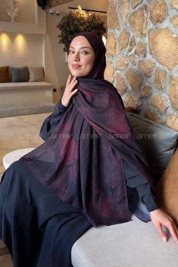 Lamelif Bulut Desen Bambu Şal Koyu Bordo