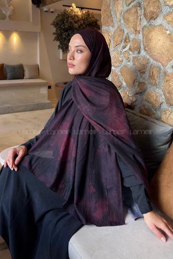 Lamelif Bulut Desen Bambu Şal Koyu Bordo