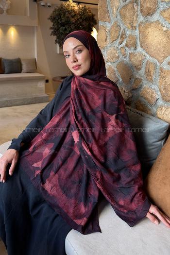 Lamelif Flower Desen Bambu Şal Koyu Bordo